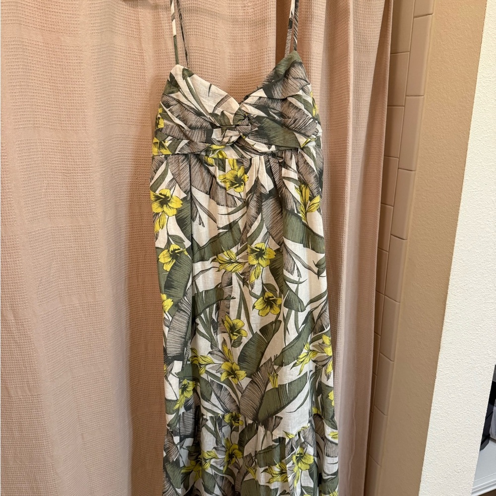 Banana Republic Green and Yellow Leaf Print Maxi Dress